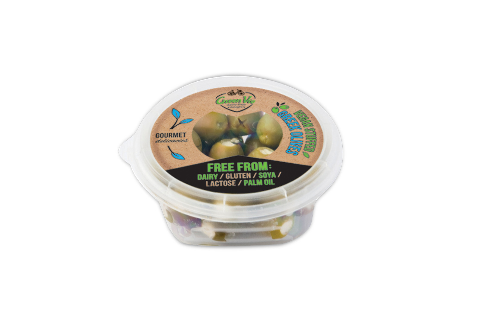Vegan Dairy-Free Greek olives stuffed with GreenVie spread