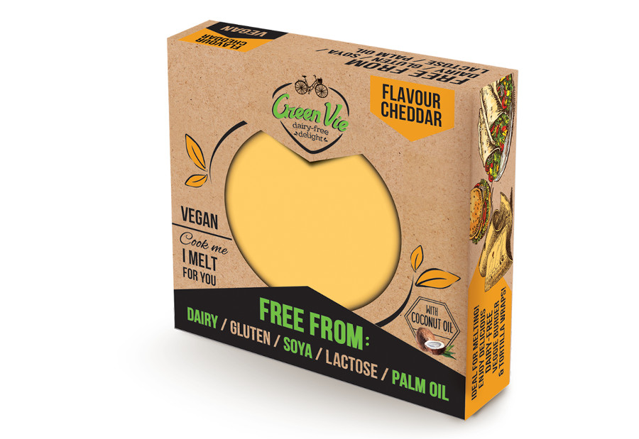 Vegan Dairy-Free Cheddar flavour cheese package block 250g