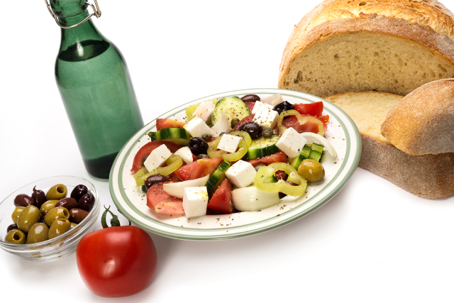 Vegan Dairy-free Plant Based Lifestyle Greek salad with vegan cheese