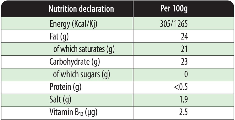 Nutrition Declaration - Vegan Cheddar Flavour in Slices